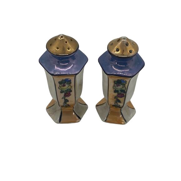 Japan Lusterware Salt & Pepper Shakers Handpainted Gilded Ornate Set Vintage - Picture 5 of 10